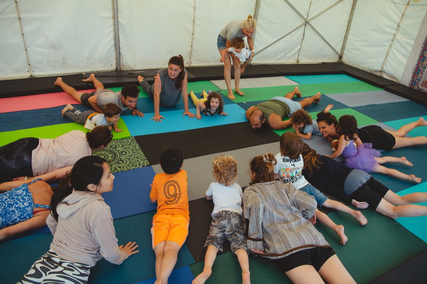 Children practicing cooperative movement